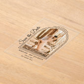 Arched Photo Elegant Script Save the Date Acryl Uitnodigingen (Laagn)