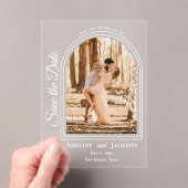 Arched Photo Elegant Script Save the Date Acryl Uitnodigingen (Insitu (Draagbaar))
