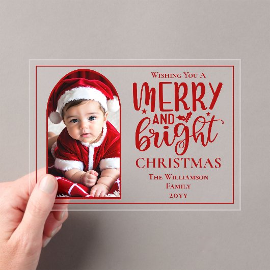 Arched Photo Merry and Bright Holly Acryl Uitnodigingen (Insitu (Draagbaar))