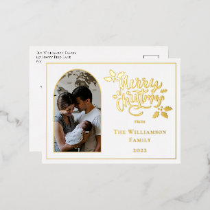 Arched Photo Merry Kerstmis en Holly op White Folie Feestdagen Briefkaart