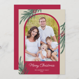 Arched Photo Winter Greenery Merry Kerstmis Feestdagenkaart