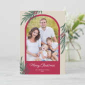Arched Photo Winter Greenery Merry Kerstmis Feestdagenkaart (Staand voorkant)