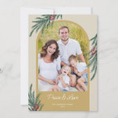 Arched Photo Winter Greenery Peace & Love Feestdagenkaart (Voorkant)