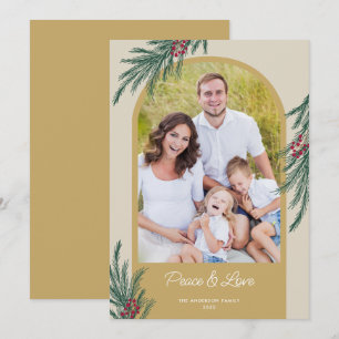 Arched Photo Winter Greenery Peace & Love Feestdagenkaart