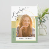 Arched Photos Sage Green & Gold Graduation Party Kaart (Staand voorkant)