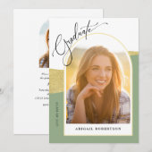 Arched Photos Sage Green & Gold Graduation Party Kaart (Voorkant / Achterkant)