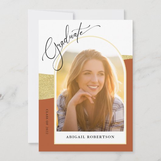 Arched Photos Terracotta & Gold Graduation Party Kaart (Voorkant)
