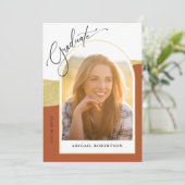 Arched Photos Terracotta & Gold Graduation Party Kaart (Staand voorkant)