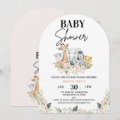 Arched Pink Floral Safari Animals Baby shower Kaart (Voorkant / Achterkant)