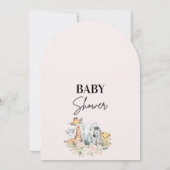 Arched Pink Floral Safari Animals Baby shower Kaart (Achterkant)