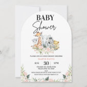 Arched Pink Floral Safari Animals Baby shower Kaart (Voorkant)