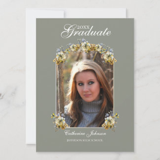 Arched Sage Green Floral Graduation Kaart