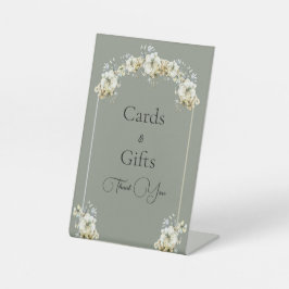 Arched Sage Green Floral Wedding Pedestal Sign Reclamebord Met Voetstuk