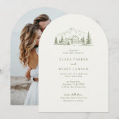 Arched Sage Mountain Photo Wedding Invitation Kaart (Voorkant / Achterkant)