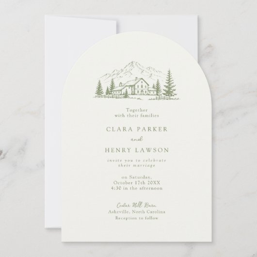 Arched Sage Mountain Photo Wedding Invitation Kaart (Voorkant)