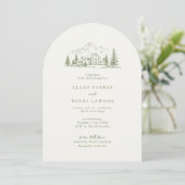 Arched Sage Mountain Photo Wedding Invitation Kaart (Staand voorkant)