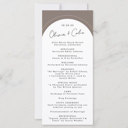 Arched Wedding Program Custom Ceremony Details (Voorkant)