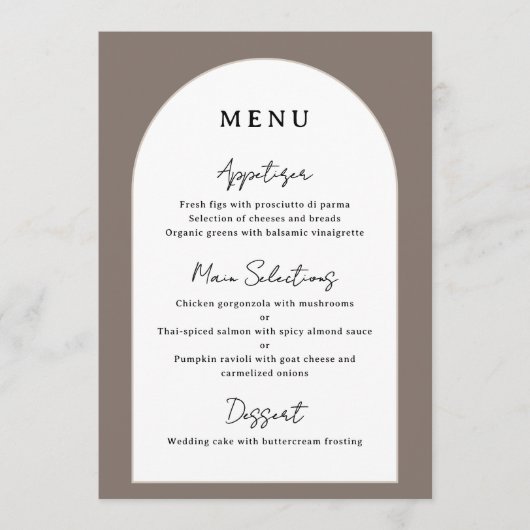 Arched Wedding Reception Menu Custom Dinner Detail (Voorkant)