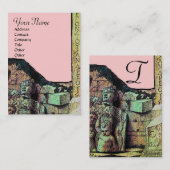 ARCHEO/Antiquary,Archeology Monogram,Roze Groen Visitekaartje (Voorkant / Achterkant)