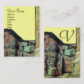 ARCHEO/Antiquary,Archeology Monogram,Yellow Green Visitekaartje (Voorkant / Achterkant)