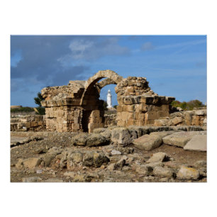 Archeologisch park van Paphos, ruïnes en vuurtoren Perfect Poster