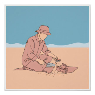 Archeoloog eenvoudige one-line art continu perfect poster