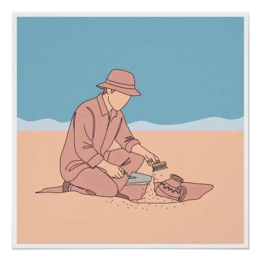 Archeoloog eenvoudige one-line art continu perfect poster (Voorkant)