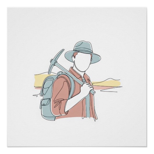 Archeoloog eenvoudige one-line art continu perfect poster (Voorkant)