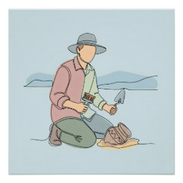 Archeoloog eenvoudige one-line art continu perfect poster