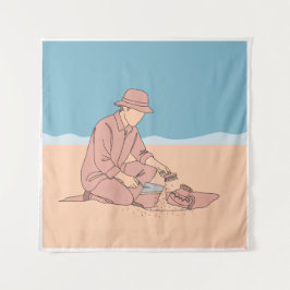 Archeoloog eenvoudige one-line art continu wandkleed