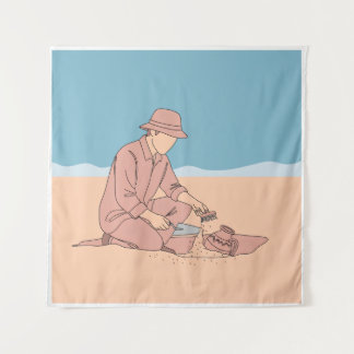 Archeoloog eenvoudige one-line art continu wandkleed