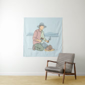 Archeoloog eenvoudige one-line art continu wandkleed (In situ)