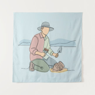 Archeoloog eenvoudige one-line art continu wandkleed