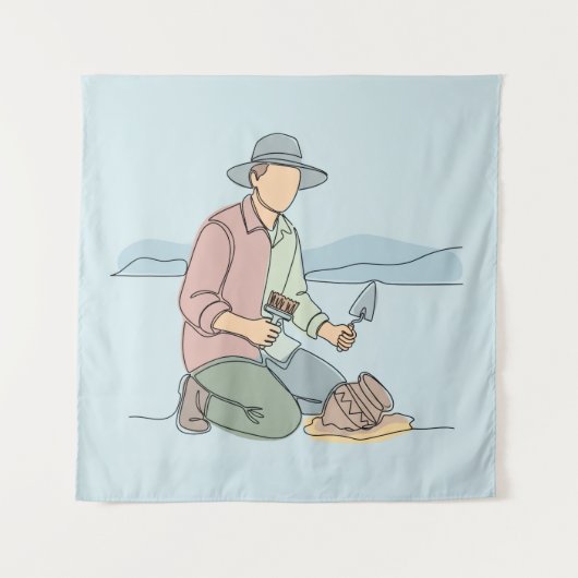 Archeoloog eenvoudige one-line art continu wandkleed (Voorkant)