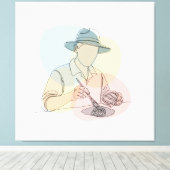 Archeoloog one line art continu eenvoudig canvas afdruk (Insitu (Houten vloer))