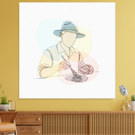 Archeoloog one line art continu eenvoudig canvas afdruk