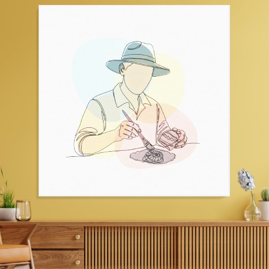 Archeoloog one line art continu eenvoudig canvas afdruk (Insitu (Woonkamer))