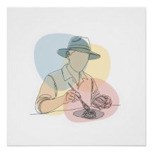 Archeoloog one line art continu eenvoudig