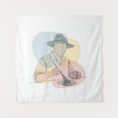 Archeoloog one line art continu eenvoudig wandkleed (Voorkant)