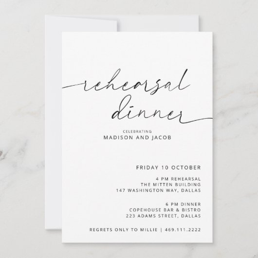ARCHER Minimalist Rehearings Dinner Invitation Kaart (Voorkant)