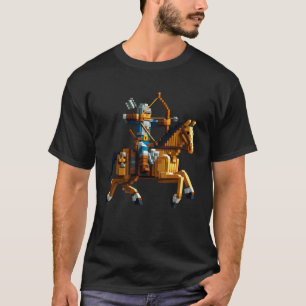 Archer Ridder Paard Blok Stijl Grafisch voor Pixel T-shirt
