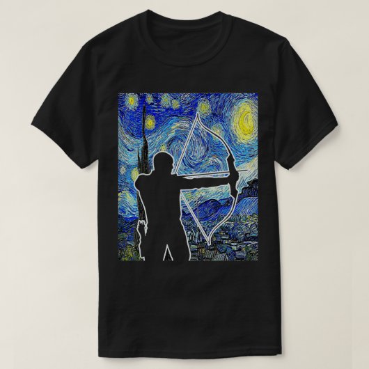 Archer Sterrennacht Van Gogh Bow Hunting Boogschie T-shirt (Design voorkant)