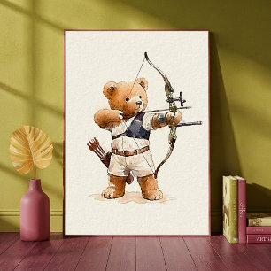 Archer Teddybeer Schattig Dieren Sport Kinderkamer Poster