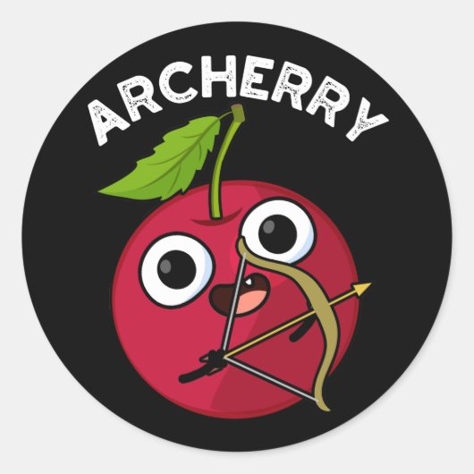 Archerry Funny Fruit Archery Pun Dark BG Ronde Sticker (Voorkant)