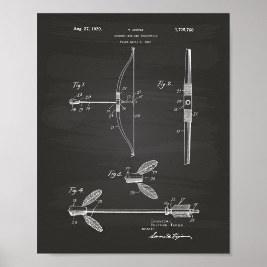 Archery Bow 1929 Patent Art Chalkboard Poster (Voorkant)