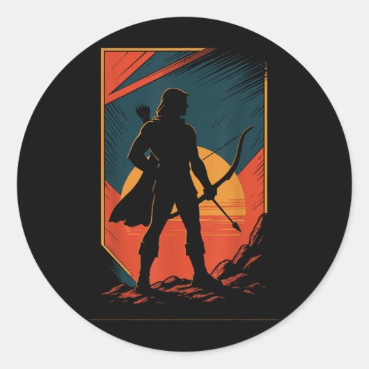 Archery Bow Archer Sunset Silhouette Hunter Ronde Sticker (Voorkant)