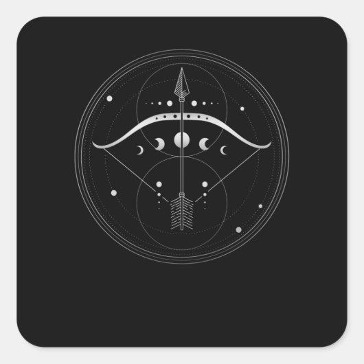 Archery Bow en Arrow Sacred Geometry Vierkante Sticker (Voorkant)