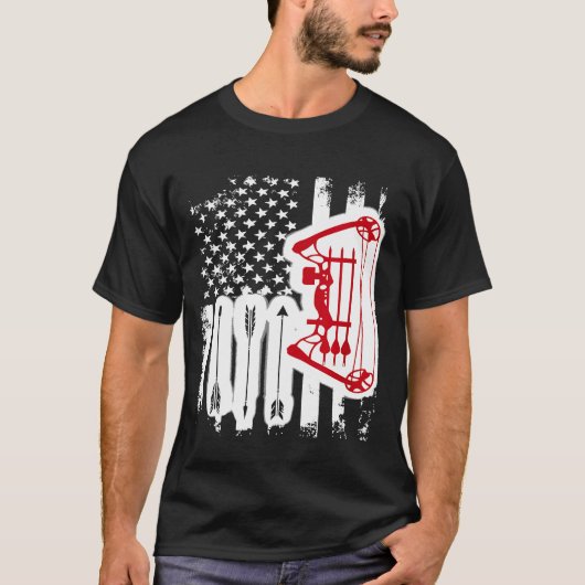 Archery Compound Bow American Flag Cool Usa Patrio T-shirt (Voorkant)