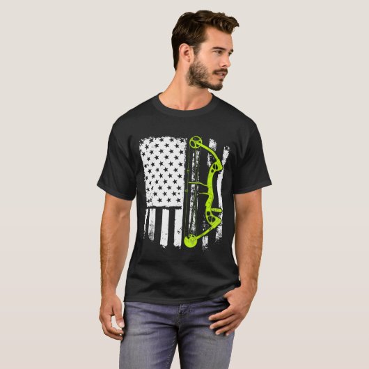 Archery Compound Bow Usa-vlag T-shirt (Voorkant volledig)