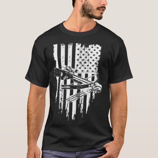 Archery Crossbow Hunt -Amerikaanse vlag Bow Hu T-shirt (Voorkant)